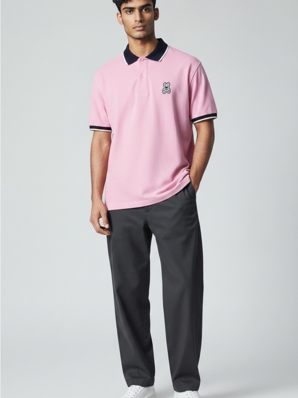 Psycho Bunny Pink Polo with Black Trim